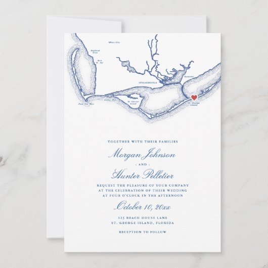 Invitation Île St. George Code QR Bleu Tout-en-Un Mariage (Devant)