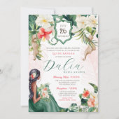 Invitation Ile tropicale Emerald Green Floral Quinceanera (Devant)