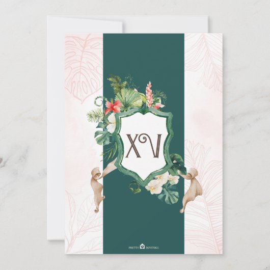 Invitation Ile tropicale Emerald Green Floral Quinceanera (Dos)