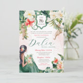 Invitation Île tropicale Emerald Green Floral Quinceañera (Debout devant)