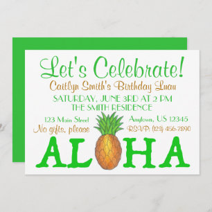 Invitation Île tropicale Luau Pineapple Hawaii Aloha Party