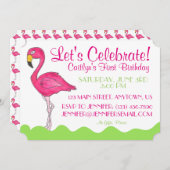 Invitation Ile tropicale Oiseau rose Flamant rose fête d'anni (Devant / Derrière)
