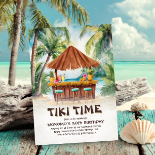 Invitation Île tropicale Tiki Bar Beach Anniversaire