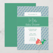 Invitation illusima Baby shower de sirène de corail vert (Devant / Derrière)