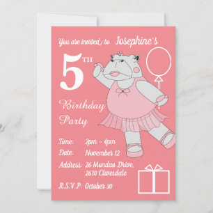 Invitation illusima Ballerina Hippo Peach Anniversaire