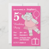 Invitation illusima Ballerina Hippo rose fête d'anniversaire (Devant)