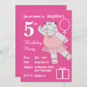 Invitation illusima Ballerina Hippo rose fête d'anniversaire (Devant / Derrière)