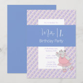 Invitation illusima Blue Ballerina Hippo 1er anniversaire (Devant / Derrière)
