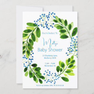 Invitation illusima Blue Floral Baby shower de couronne