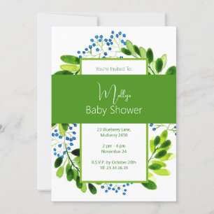 Invitation illusima Blue Floral Elégant Baby shower de couron