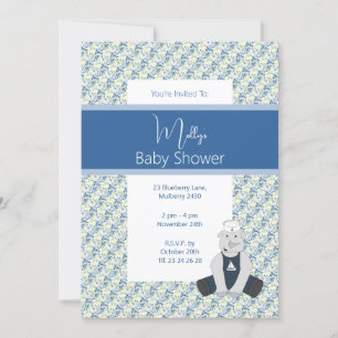 Invitation illusima Blue Floral Sailor Rhino Baby shower