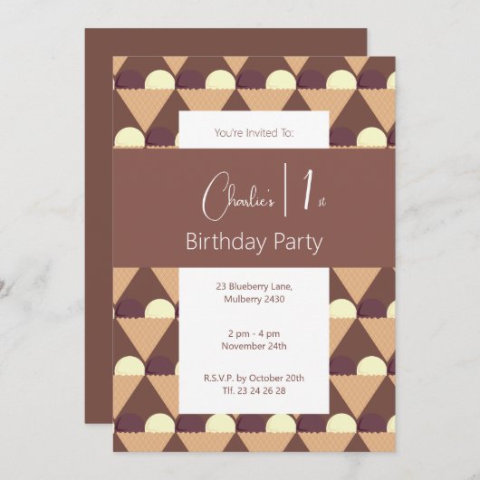 Invitation illusima Choco Banana Icecream Cones 1er anniversa (Devant / Derrière)