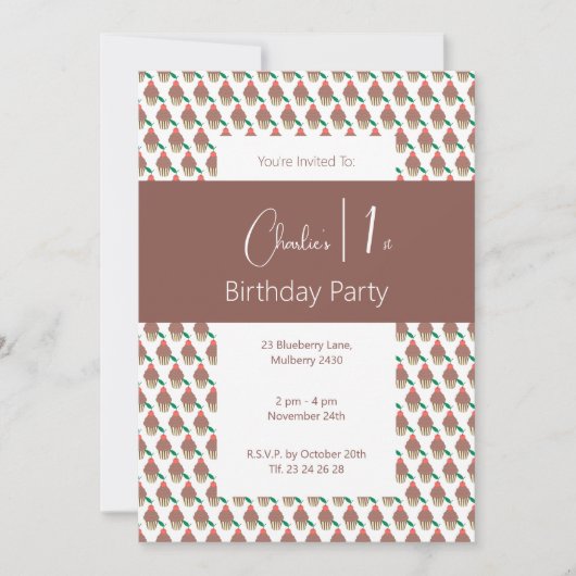 Invitation illusima Chocolat Cerise Cupcake 1er anniversaire (Devant)