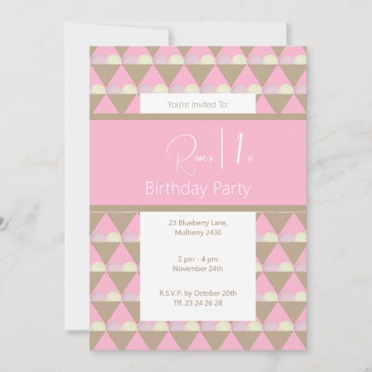 Invitation illusima fraise vanille crème glacée 1er anniversa (Devant)