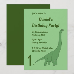Invitation illusima Green Long Cou Dinosaur Garçons Anniversa