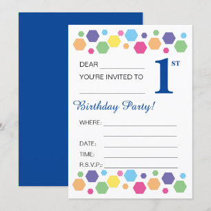 Invitation illusima Hexigons, Bleu foncé, 1er anniversaire