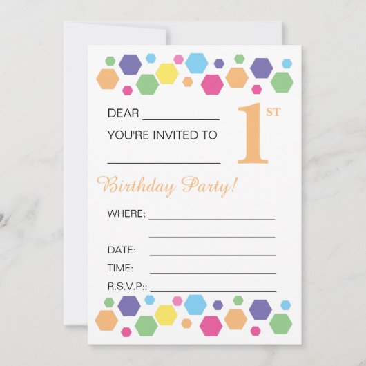 Invitation illusima Hexigons, orange, 1er anniversaire (Devant)