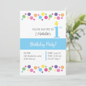 Invitation illusima Rainbow Circles, Blue Back, 1er anniversa (Debout devant)
