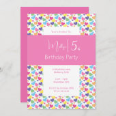 Invitation illusima Rainbow Love Hearts Girls 5e anniversaire (Devant / Derrière)