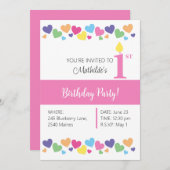 Invitation illusima Rainbow Love Hearts, rose 1er anniversair (Devant / Derrière)