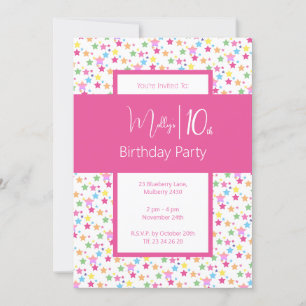 Invitation illusima Rainbow Stars Girls 10th Birthday