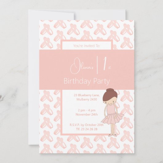 Invitation illusima rose Ballerina Chaussures 1er anniversair (Devant)