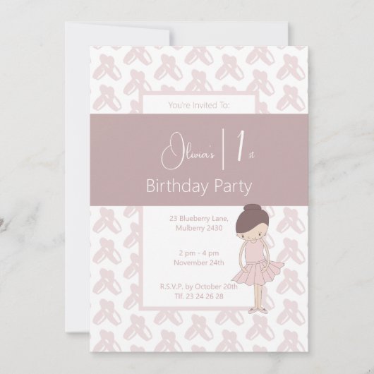 Invitation illusima rose Ballerina Chaussures Motif 1er anniv (Devant)