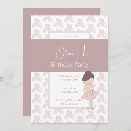 Invitation illusima rose Ballerina Chaussures Motif 1er anniv (Devant / Derrière)