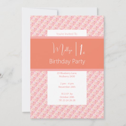 Invitation illusima rose tonalité rose 1er anniversaire Flora (Devant)
