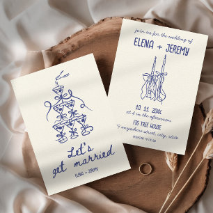 Invitation Illustration à la main Retro Français Blue Quirky 