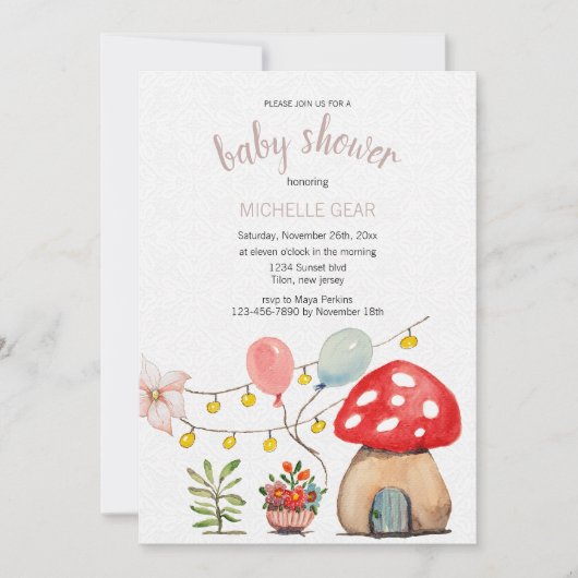 Invitation Illustration à l'aquarelle d'un champignon mignon (Devant)