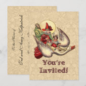 Invitation Illustration Antique d'Enfant de Mère l'Oye (Devant / Derrière)