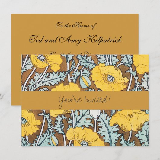 Invitation Illustration Art Nouveau Poppy Fleur Jaune (Devant / Derrière)