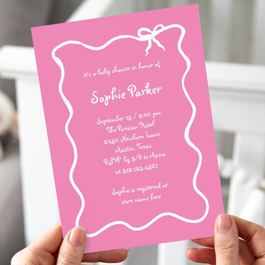 Invitation Illustration Baby shower blanc et rose cabot franç