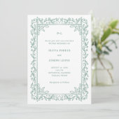 Invitation Illustration botanique | Code QR vert sauge Mariag (Debout devant)