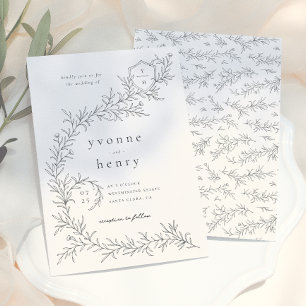 Invitation Illustration Botanique Floral Noir & Crème Mariage