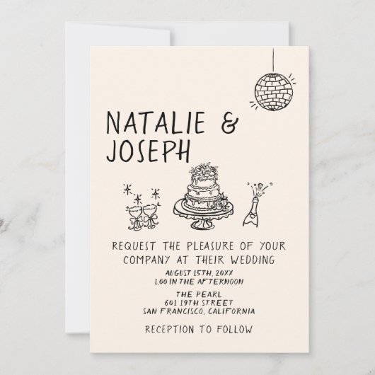 Invitation Illustration Cake Quirky Suite QR Code Mariage amu (Devant)