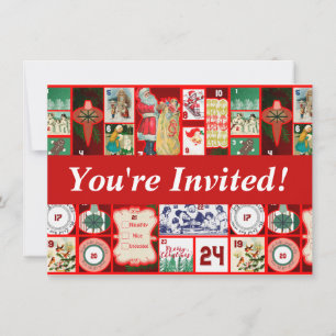Invitation Illustration Carrée de l'Avent de Bloc de Noël