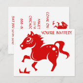 INVITATION ILLUSTRATION CHINOISE DU CHEVAL PAPERCUT DE (Devant / Derrière)