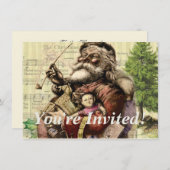 Invitation Illustration classique de l'arbre du Père Noël joy (Devant / Derrière)