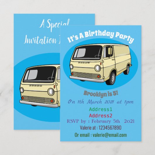 Invitation Illustration classique de van (Devant / Derrière)