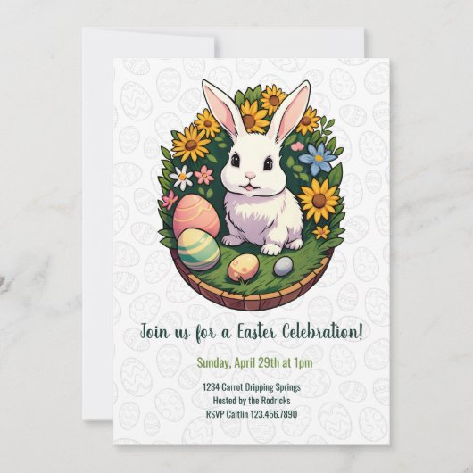 Invitation Illustration classique du lapin de Pâques. Joyeux (Devant)