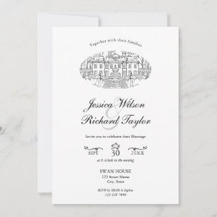 Invitation Illustration classique du manoir de lieu sur mesur
