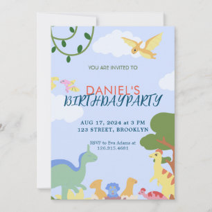 Invitation Illustration colorée Mignonne Dinosaur Anniversair