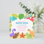 Invitation Illustration Colorful Cute Dino Anniversaire (Debout devant)