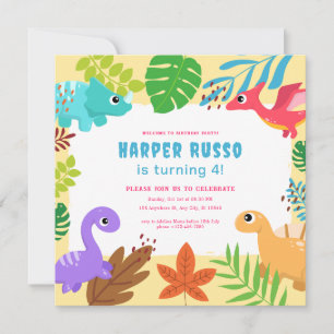 Invitation Illustration Colorful Cute Dino Anniversaire