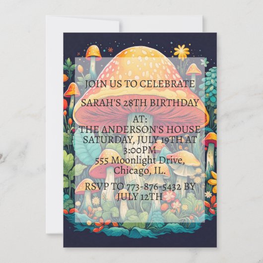 Invitation Illustration Creative Mushroom fête d'anniversaire (Devant)