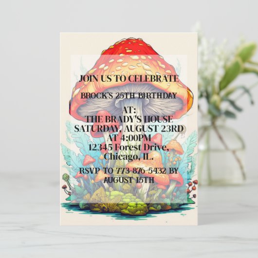 Invitation Illustration Creative Mushroom fête d'anniversaire (Debout devant)