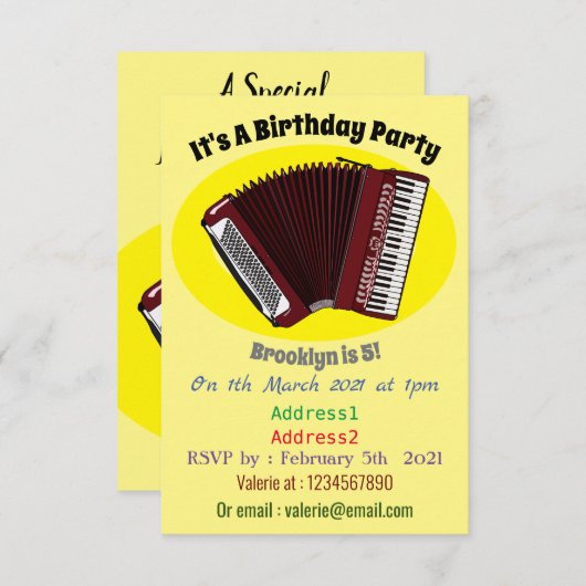 Invitation Illustration d'accordion (Devant / Derrière)