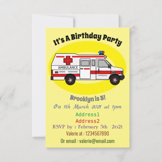 Invitation Illustration d'ambulance (Devant)